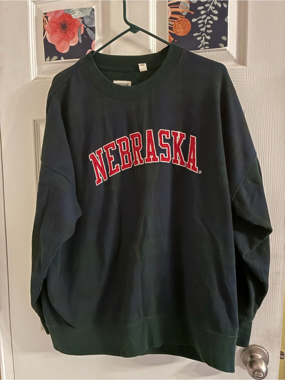 Nebraska Classic Crewneck Sweatshirt - Dark Green with Red Lettering